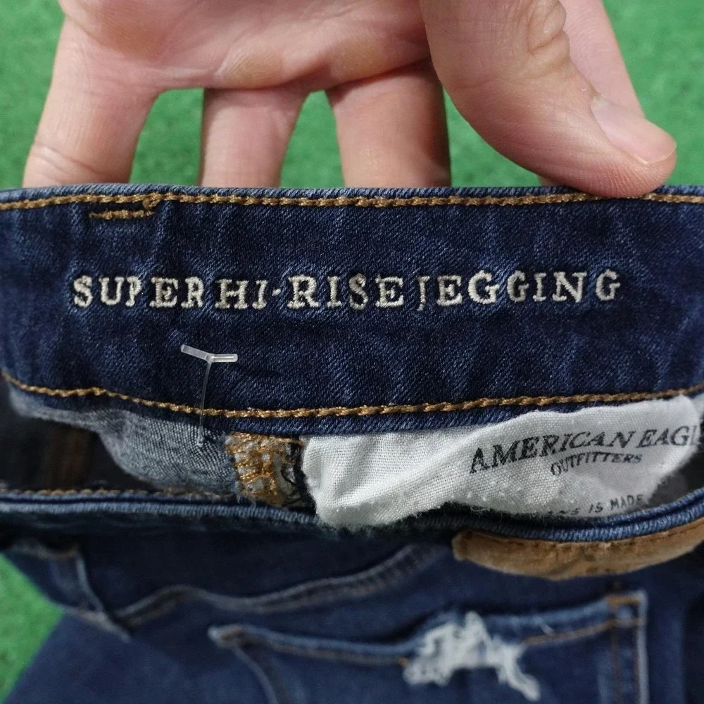 American‎ Eagle Jeans Womens 8 Blue Super Hi-Rise Jegging Distressed